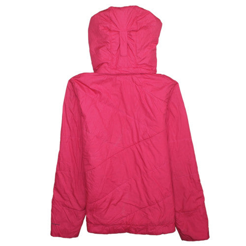 Columbia Womens Pink Hooded Puffer Jacket M Faux Fur Trim Winter