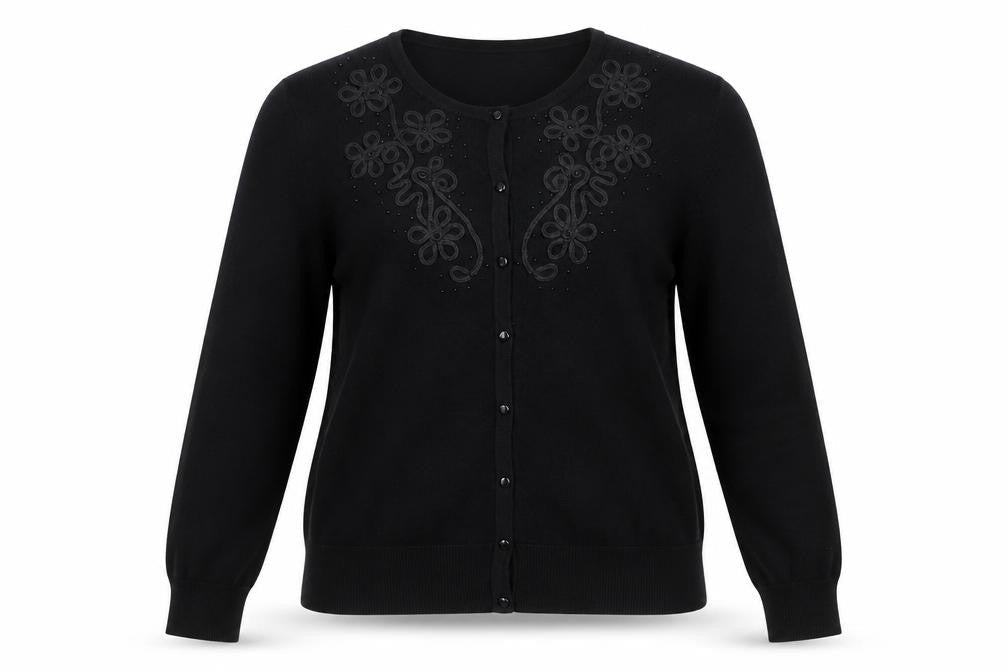 Cable & Gauge Women's Black Embroidered Button Cardigan M