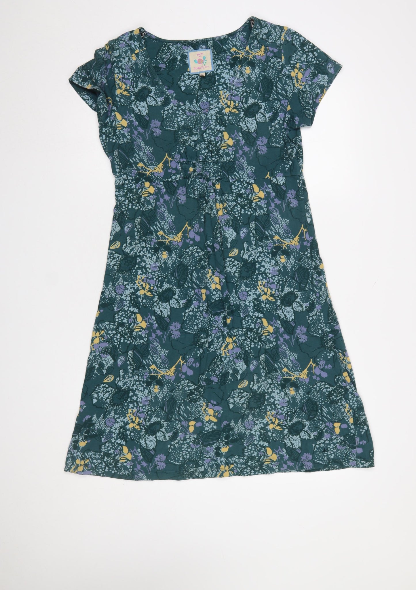 Faithful by Lime Womens Green Floral A-Line Short Sleeve Dress Size 12