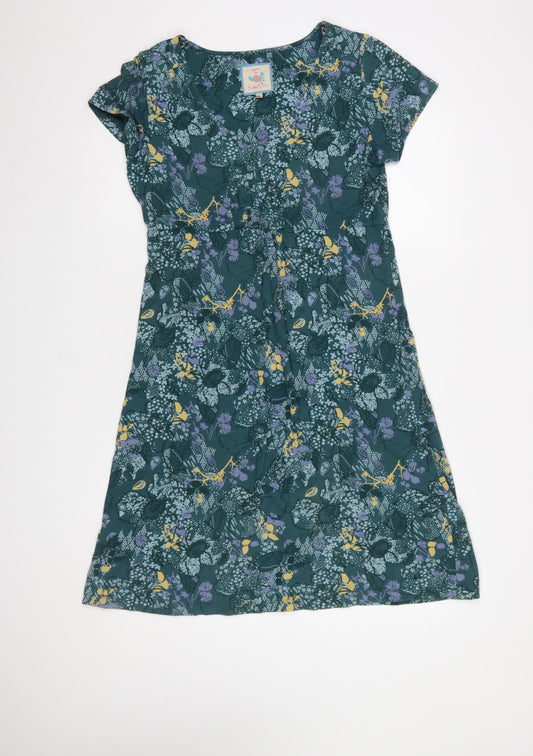 Faithful by Lime Womens Green Floral A-Line Short Sleeve Dress Size 12