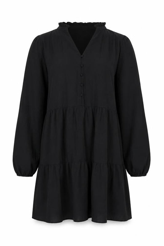 Zara Women Black V-Neck Long Sleeve Shift Dress Size 12
