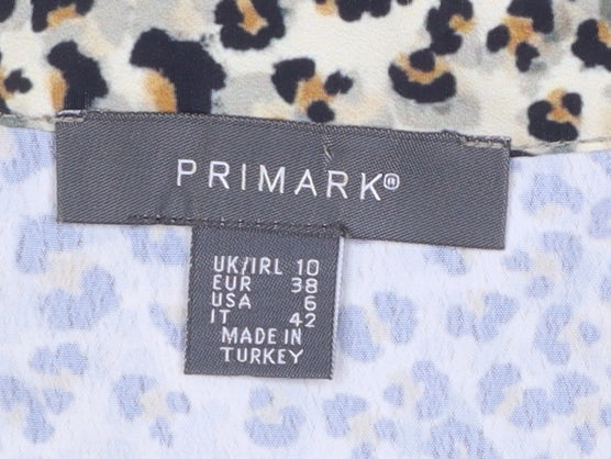 Primark Women’s Beige Leopard Print Midi A-Line Dress Size 10