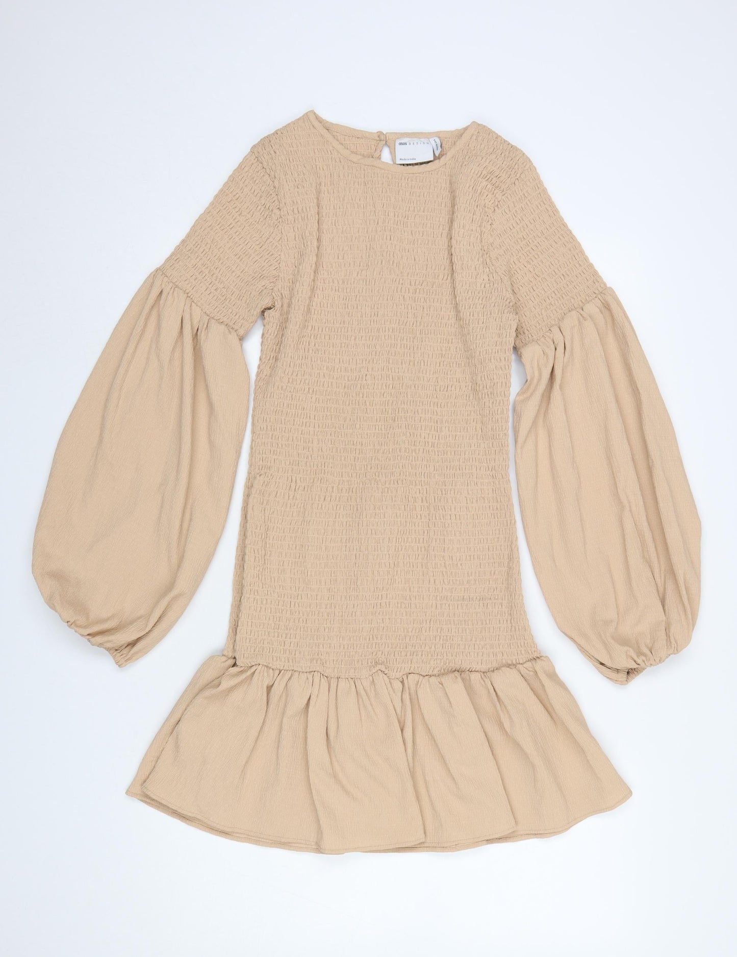 ASOS DESIGN Women’s Beige Smocked Ruffle Mini Dress Size 8