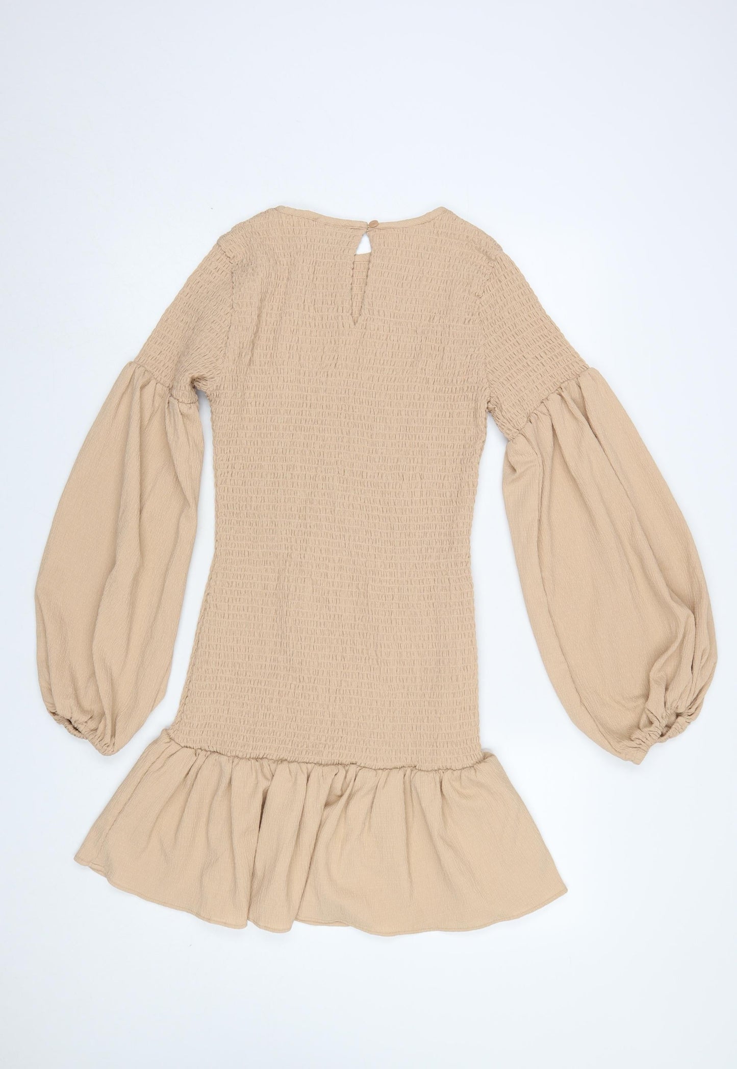 ASOS DESIGN Women’s Beige Smocked Ruffle Mini Dress Size 8