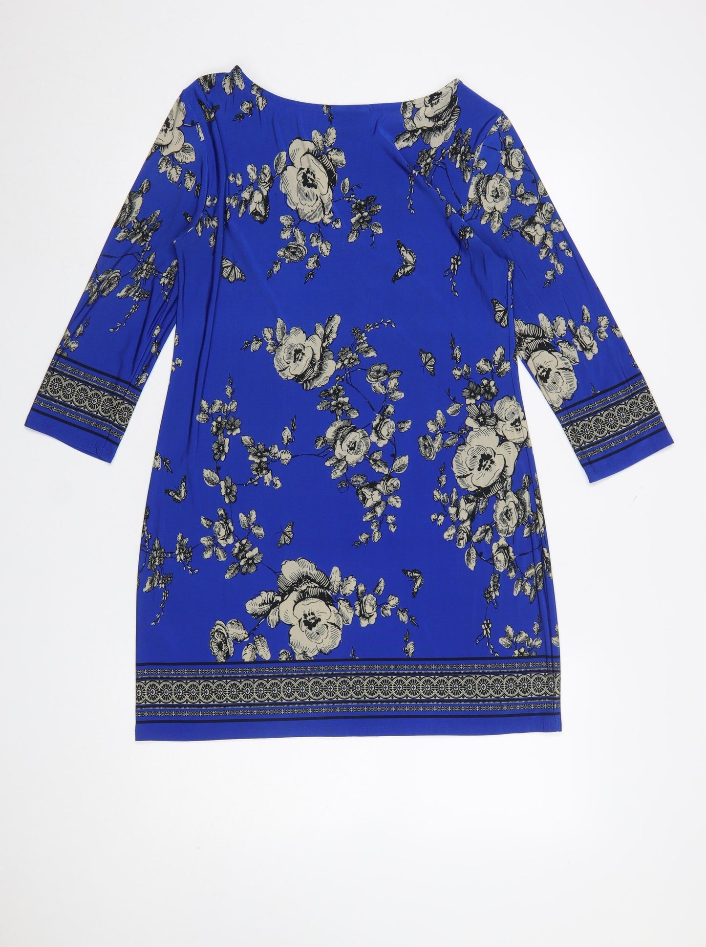 Wallis Women Blue Floral Shift Dress Size 10 3/4 Sleeve