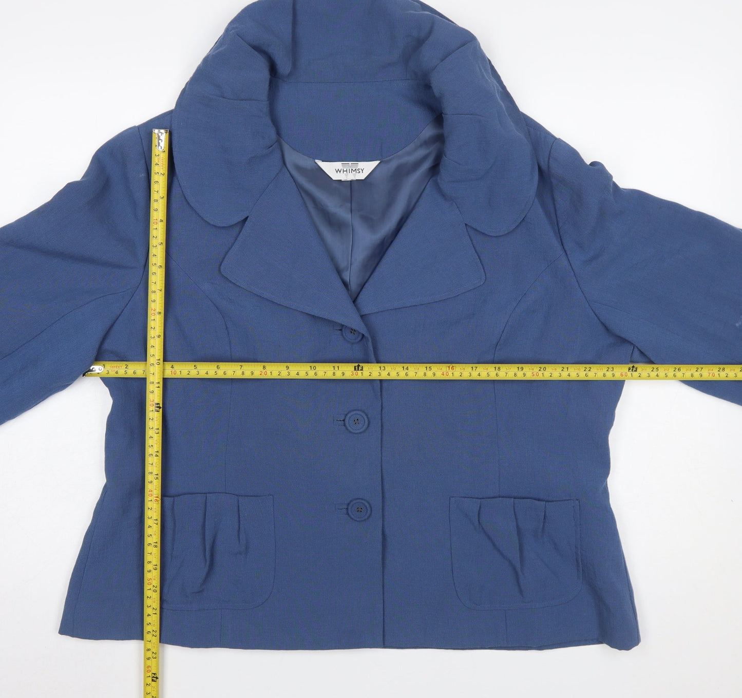 Whimsy Womens Blue Single Breasted Linen Look Suit Jacket Size 22