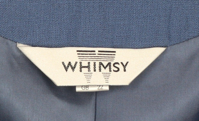 Whimsy Womens Blue Single Breasted Linen Look Suit Jacket Size 22