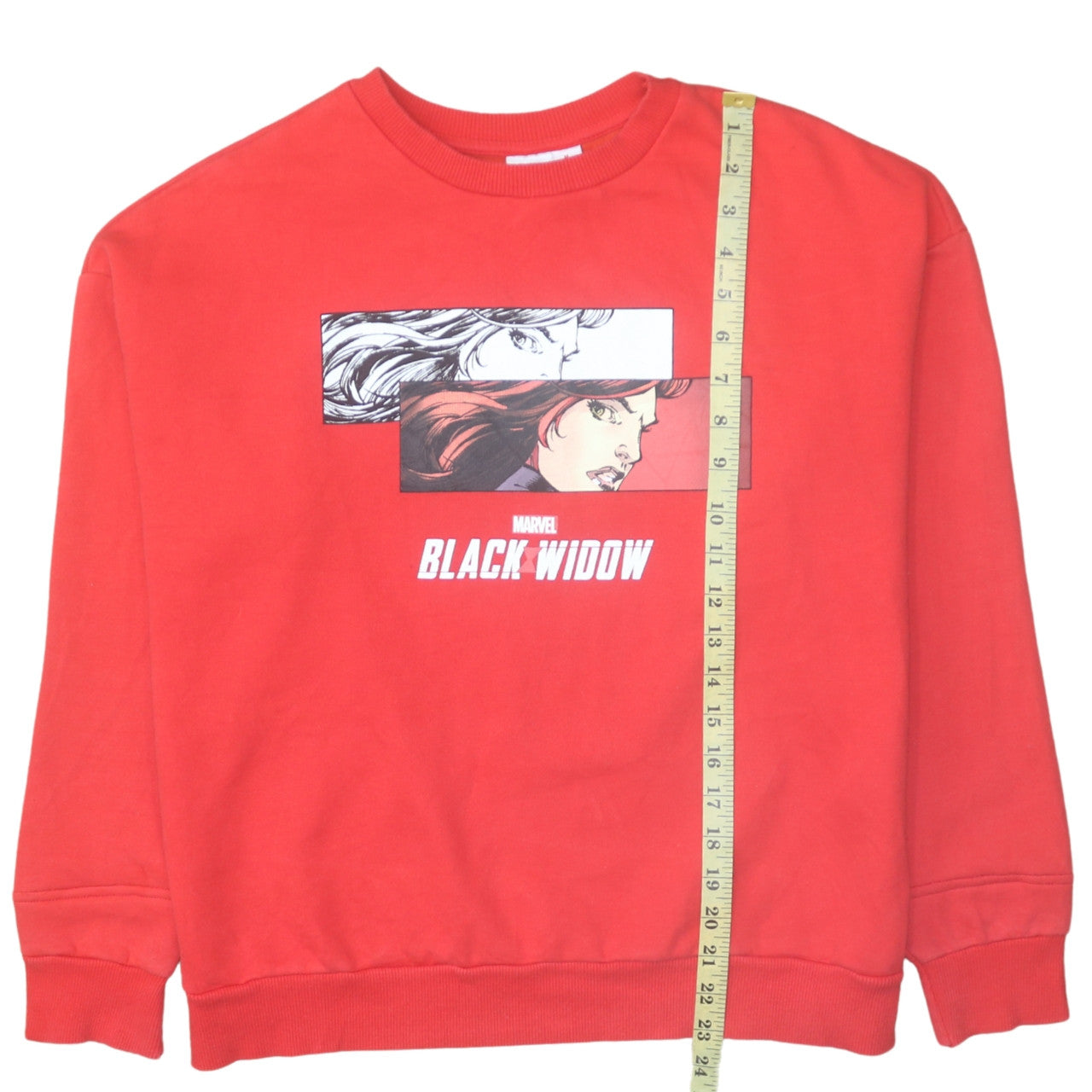 Marvel Black Widow Red Pullover Sweatshirt Women M 12/14 Graphic Crew Neck