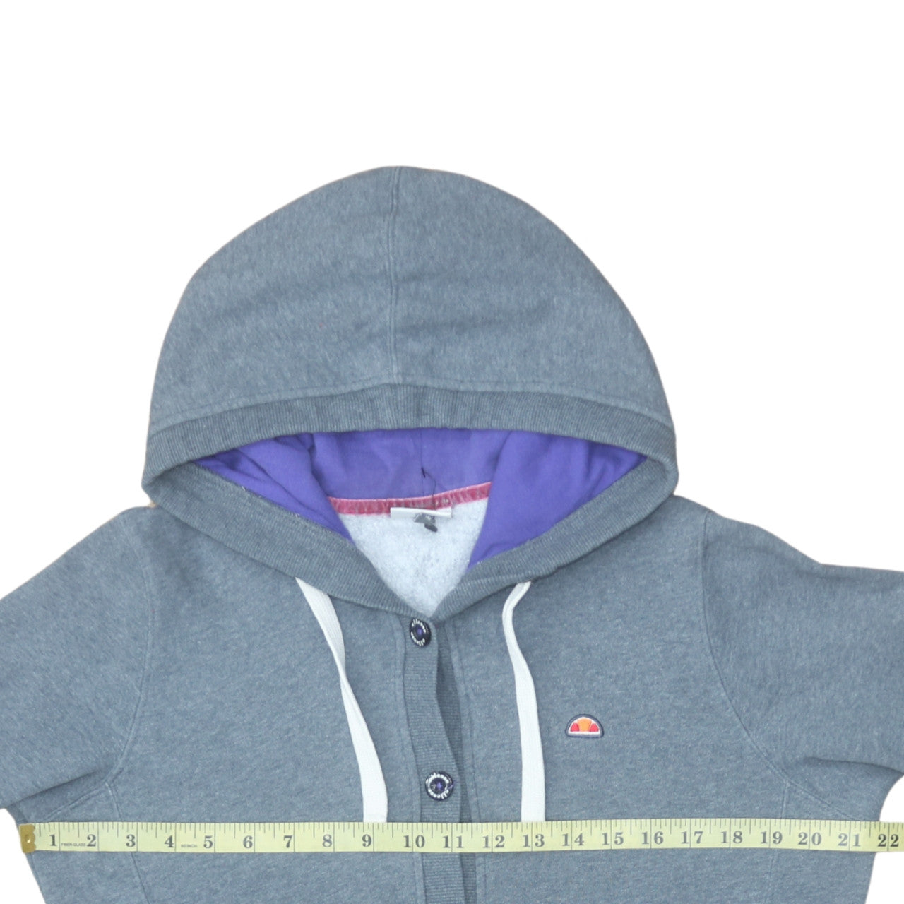 Ellesse Women Grey Button Hoodie Size 16 Cotton Blend Sportswear