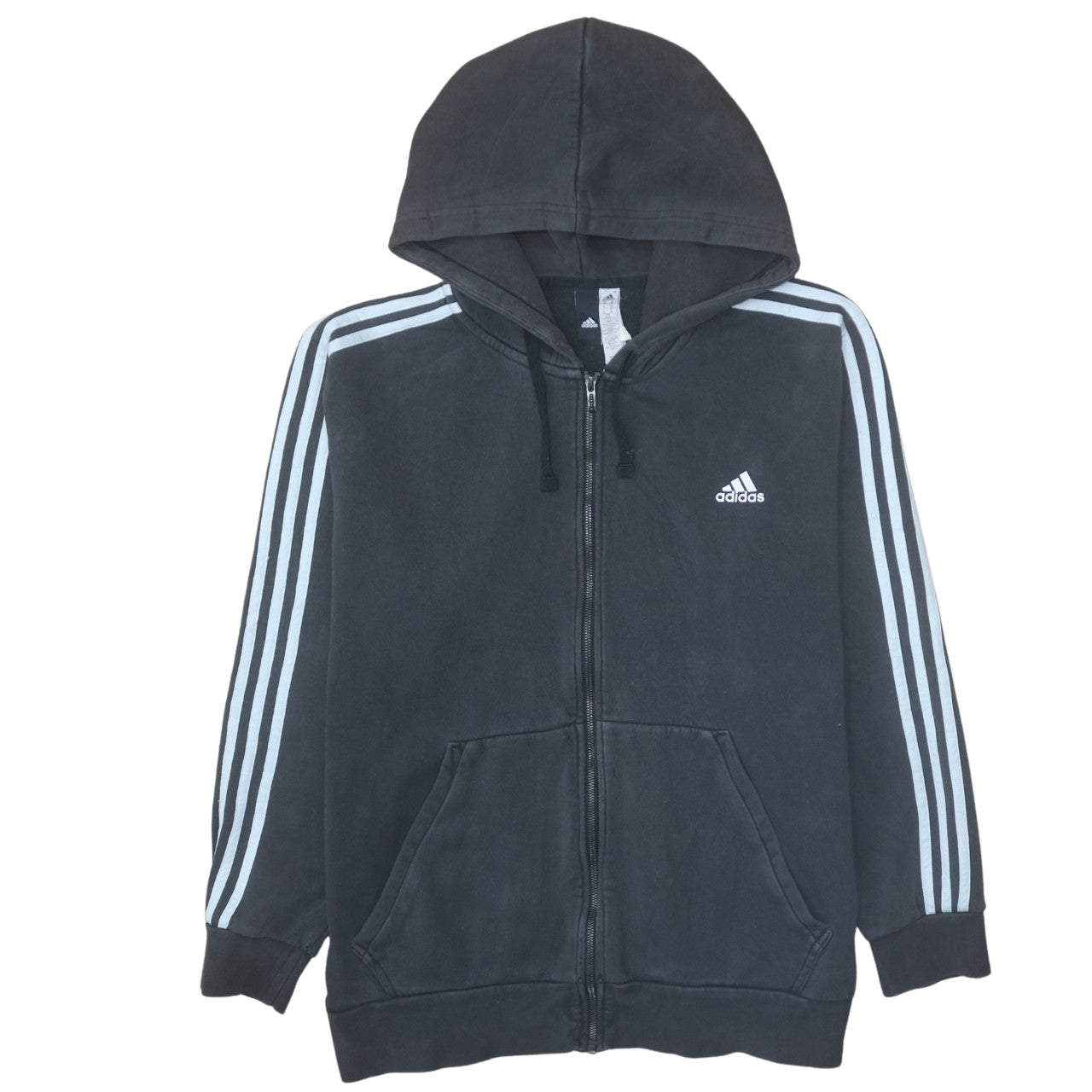 Adidas Men's Black XL Full Zip Hoodie with White Stripes