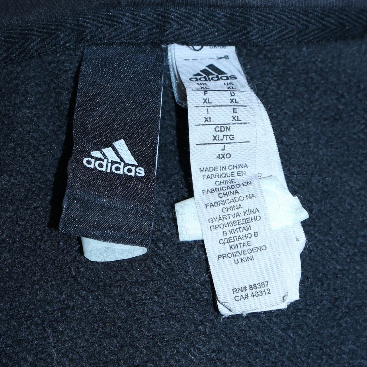 Adidas Men's Black XL Full Zip Hoodie with White Stripes