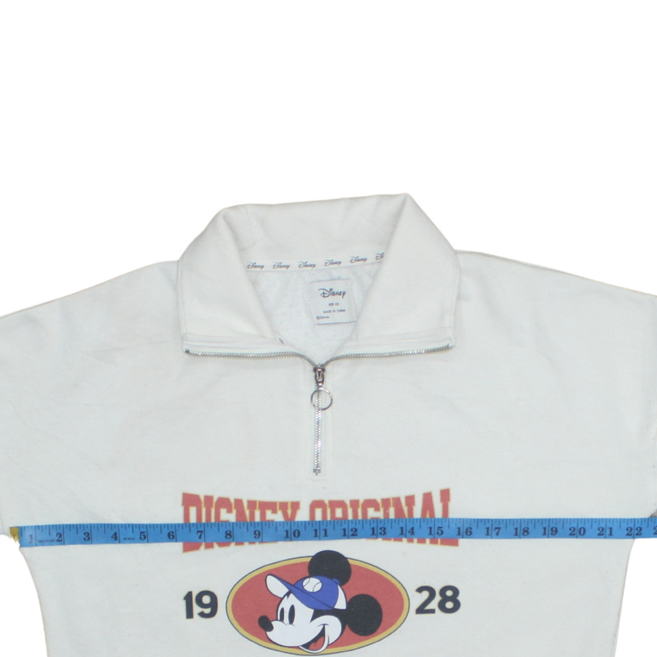 Disney Womens White XS 1/4 Zip Sweatshirt Mickey Mouse 1928 Team Champions