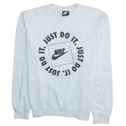 Nike Men’s White Just Do It Logo Pullover Sweatshirt L Regular Fit