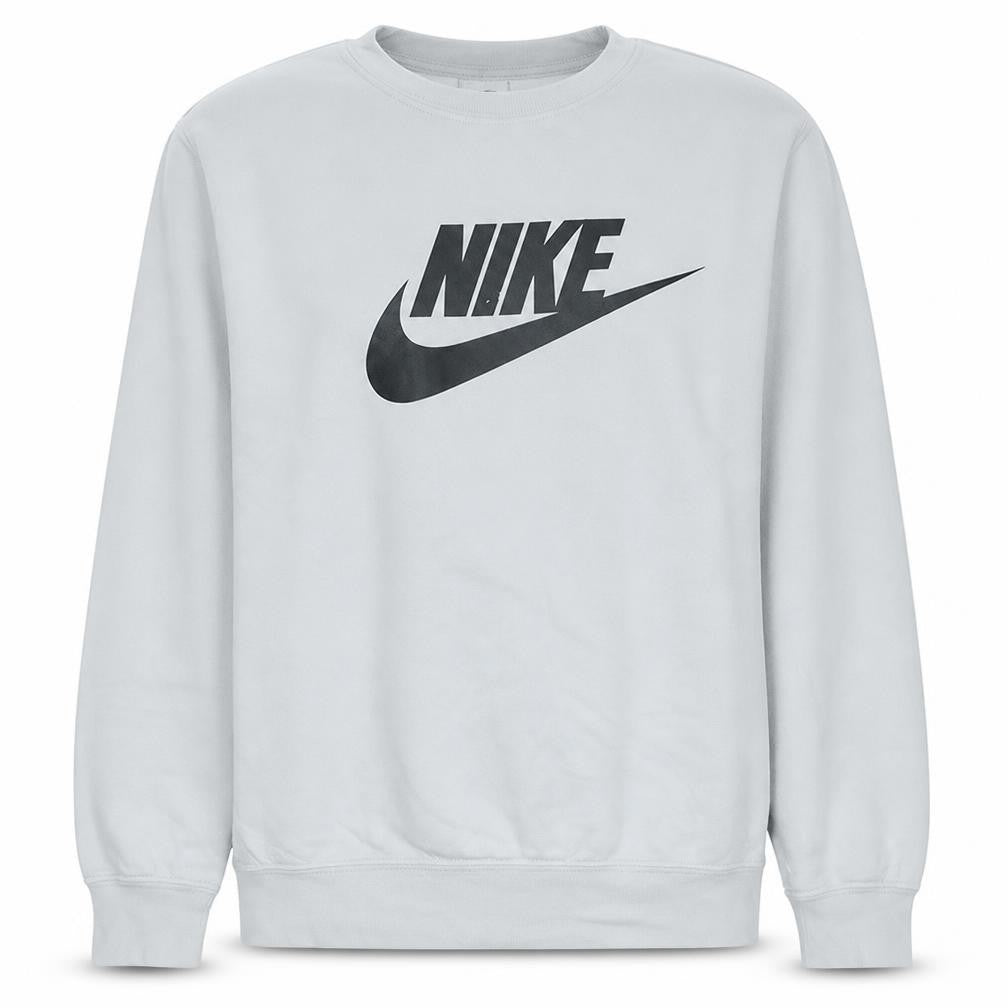 Nike Women White Crew Neck Pullover Sweatshirt L Logo Print Cotton Blend