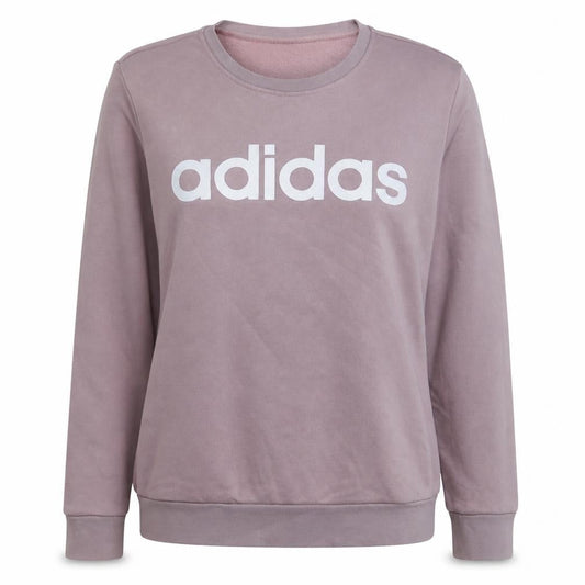 Adidas Womens Pink Sweatshirt L Logo Print Pullover Crew Neck