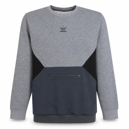 Adidas Men’s Grey Pullover Sweatshirt L Crew Neck Zip Pocket