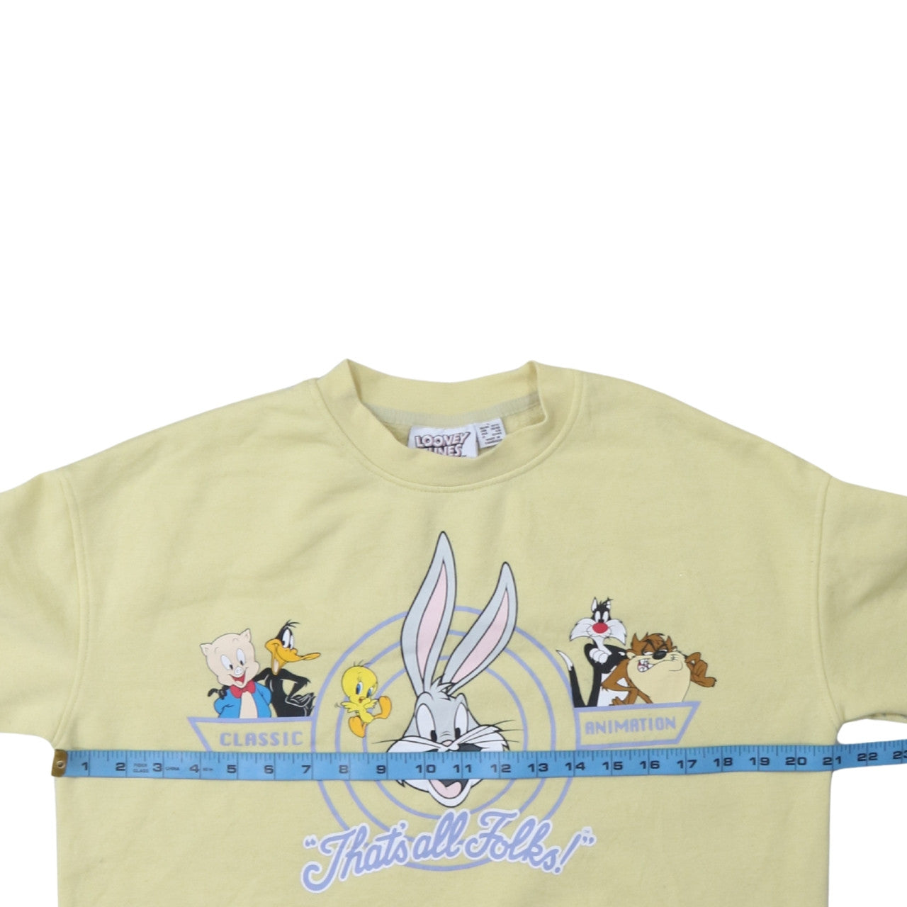 Looney Tunes Women's Yellow Crew Neck Pullover Sweatshirt Size S