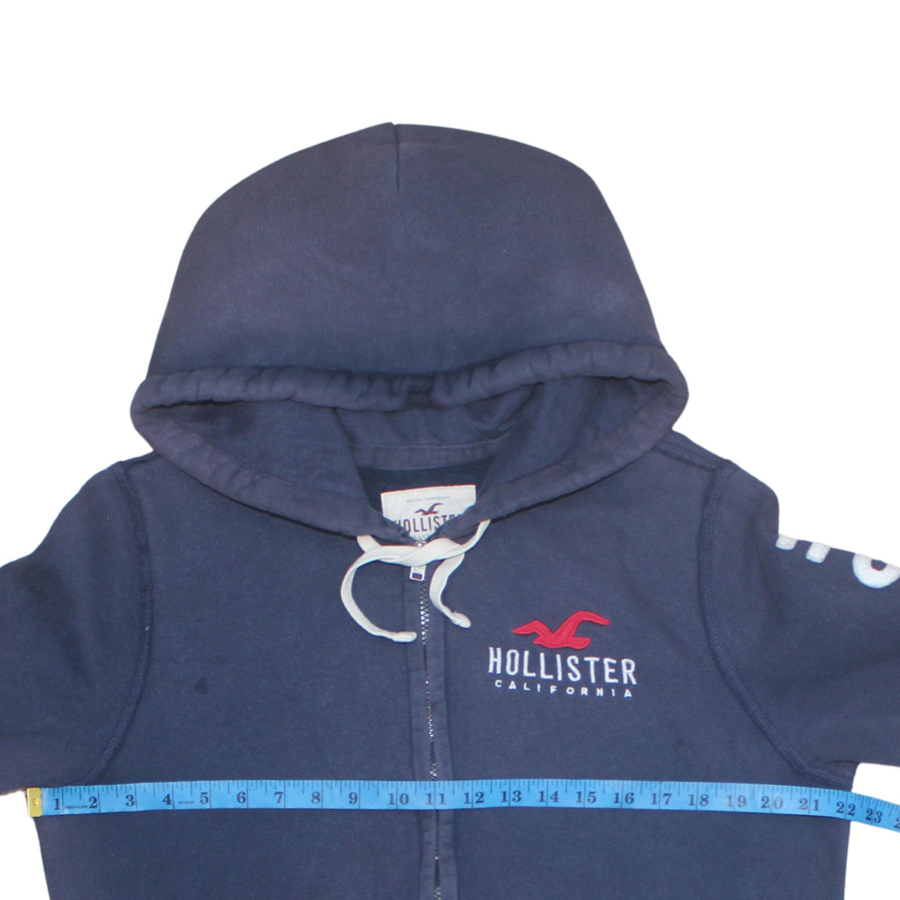 Hollister Men Blue Full Zip Hoodie M Logo Fleece Sweatshirt