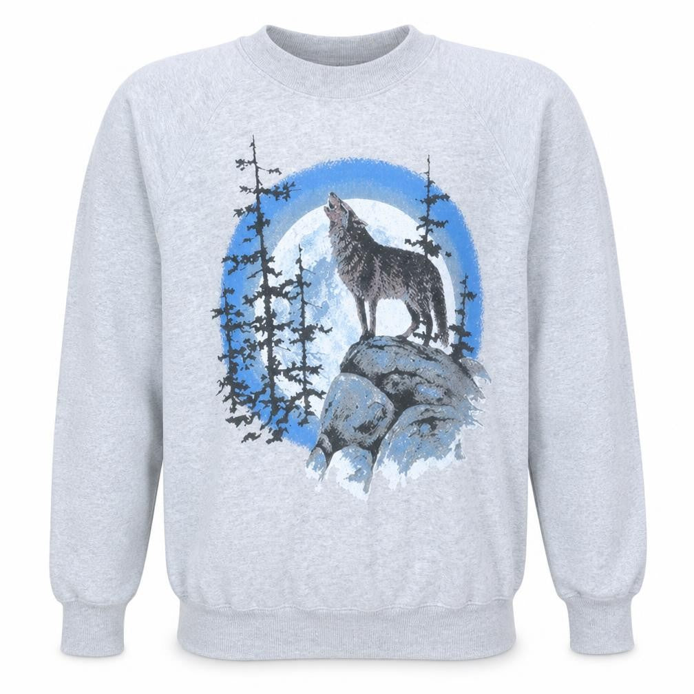 Fruit of the Loom Mens Grey Wolf Graphic Sweatshirt Size S Vintage