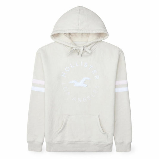 Hollister Women Beige Pullover Hoodie Small Cotton Blend Los Angeles Logo