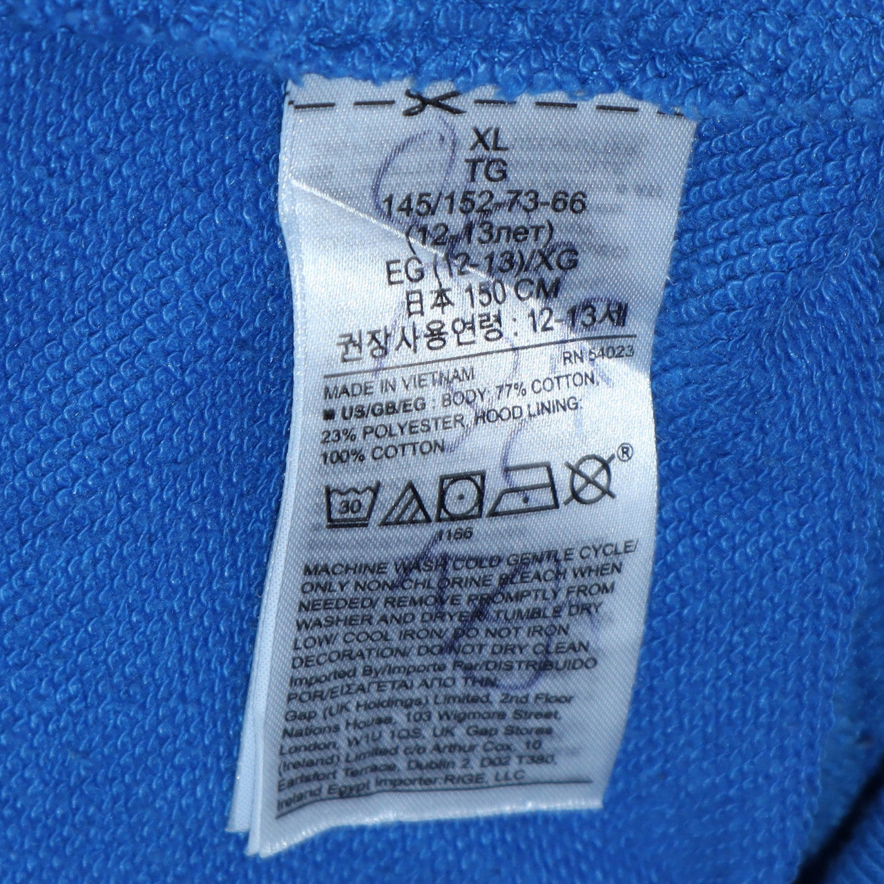 GAP Boys Blue XL Pullover Hoodie with Logo Front - Cotton Blend