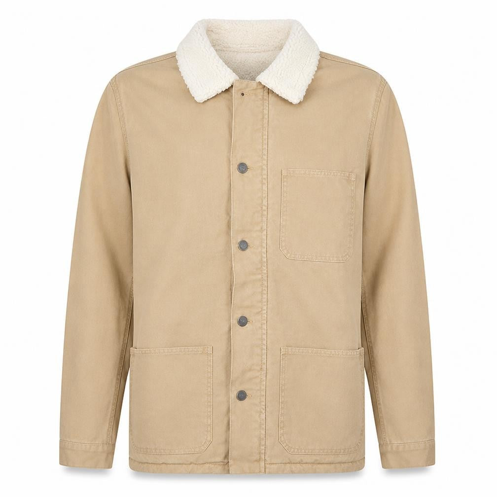 Primark Men's Beige Sherpa Lined Cotton Jacket Medium Casual