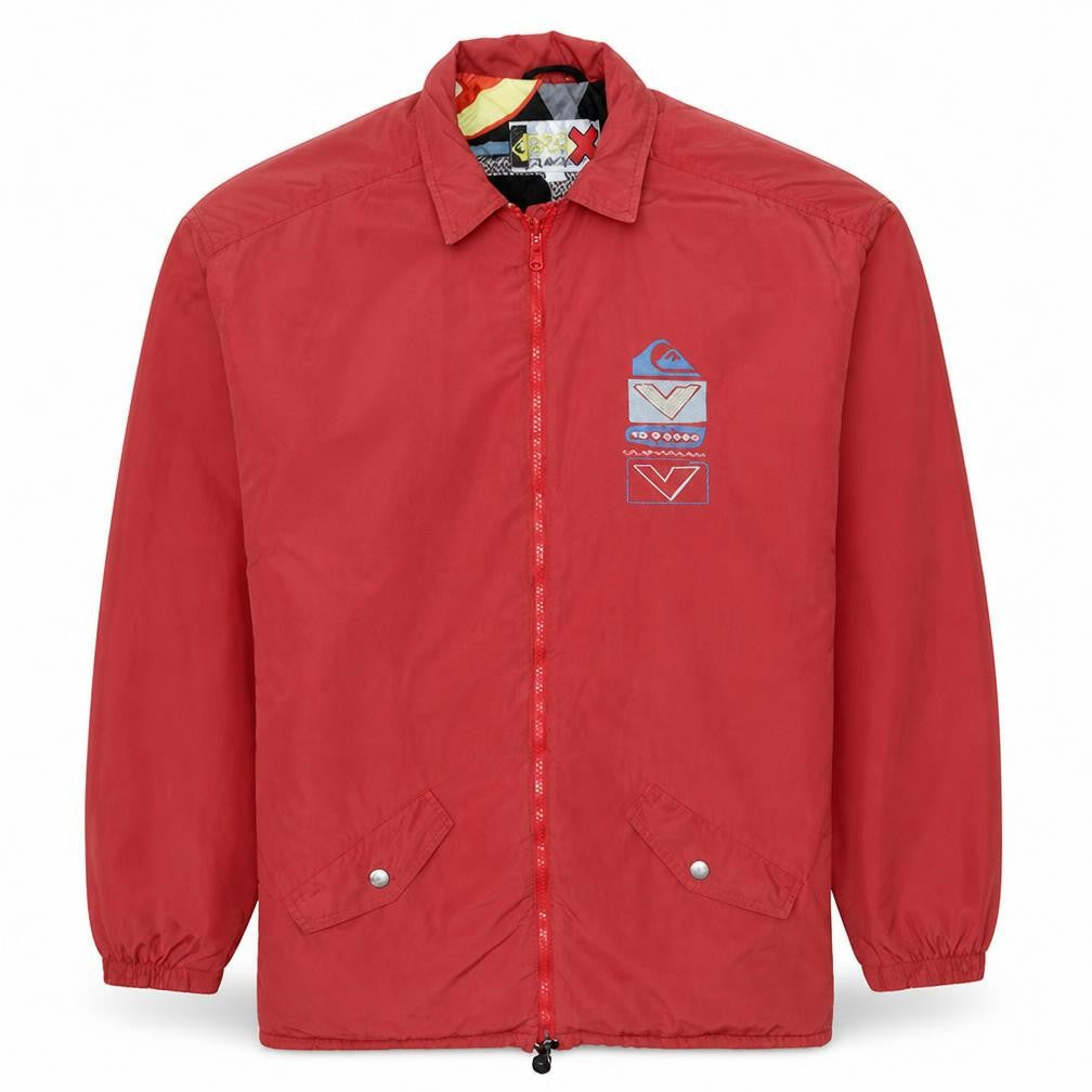 Quiksilver Men’s Red Bomber Jacket L Retro 90s Full Zip Cotton Blend