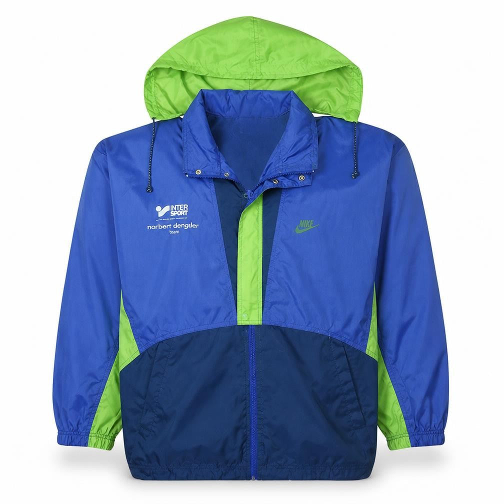 Nike Men's Blue Green Windbreaker Jacket Size M Hooded Retro 90s Style