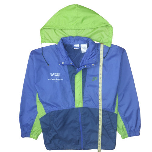 Nike Men's Blue Green Windbreaker Jacket Size M Hooded Retro 90s Style