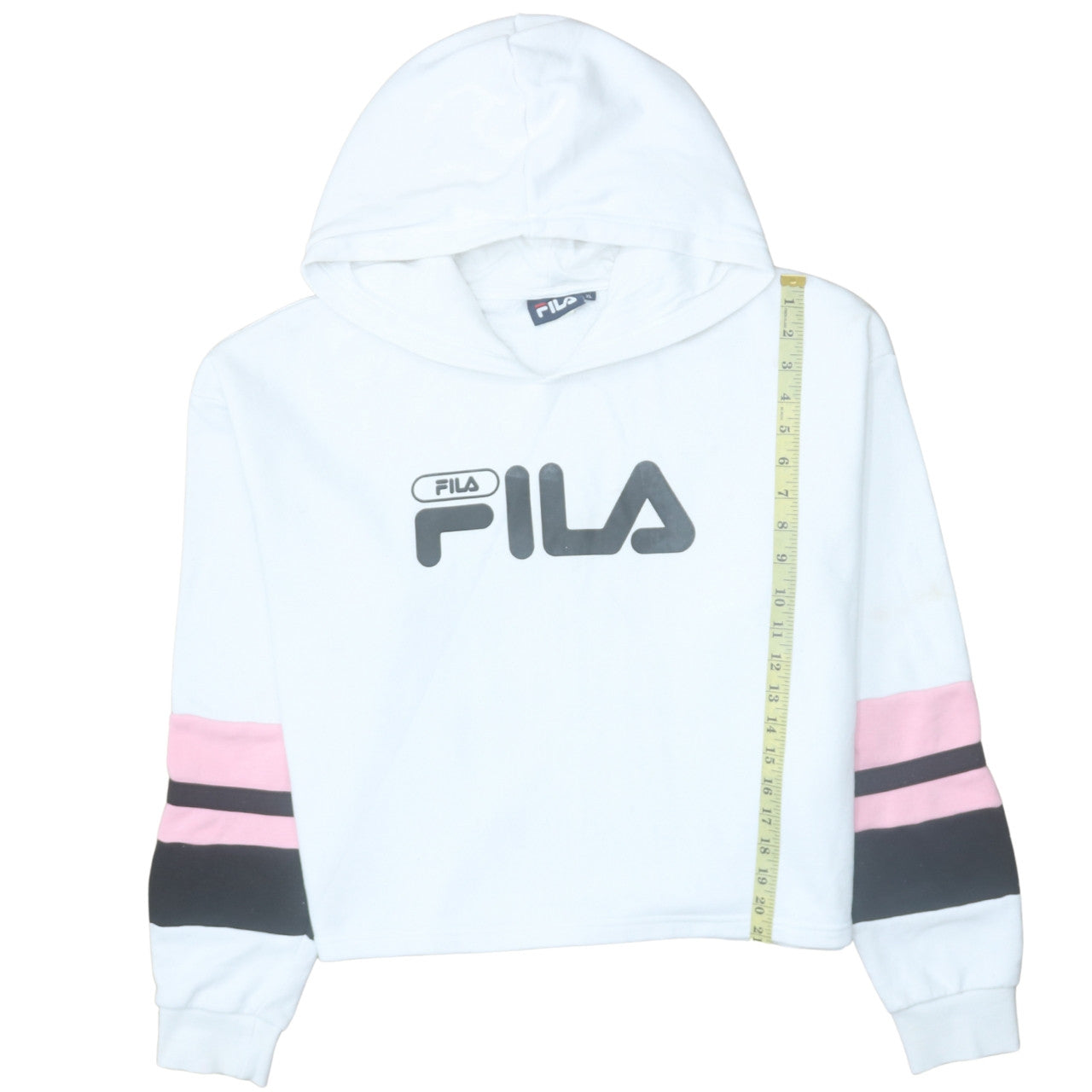 Fila Womens White Pink Stripe Cropped Hoodie XL Casual