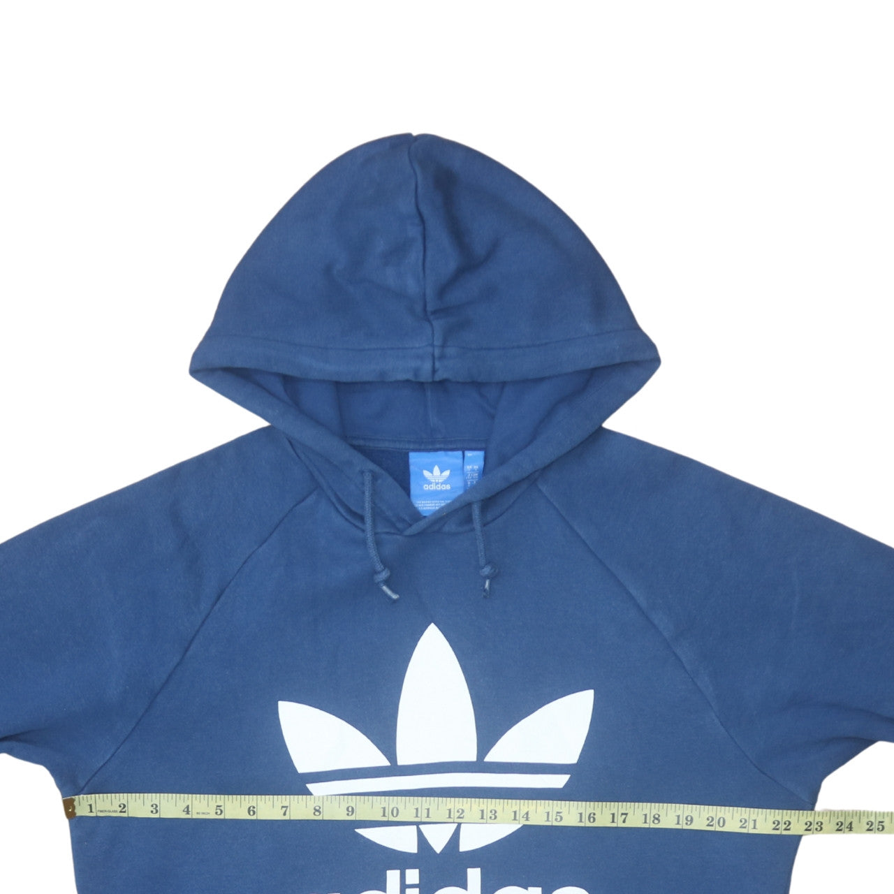 adidas Men Blue Pullover Hoodie L Graphic Logo Fleece Sweatshirt
