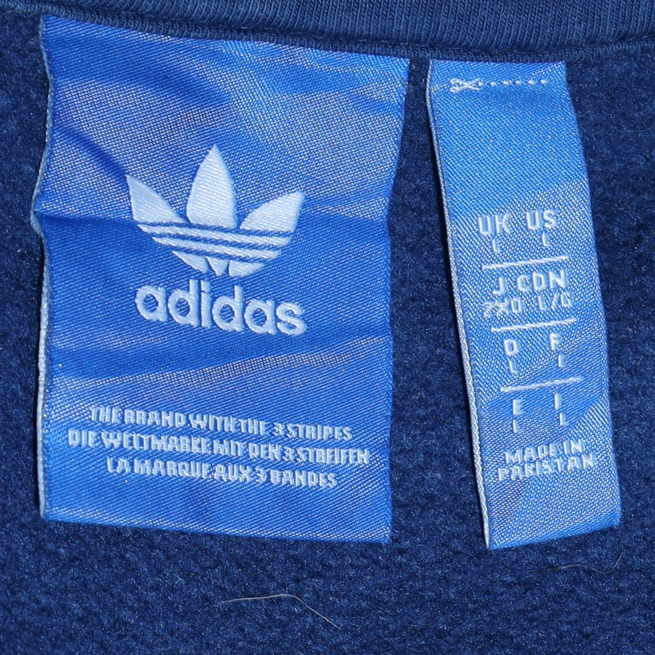 adidas Men Blue Pullover Hoodie L Graphic Logo Fleece Sweatshirt