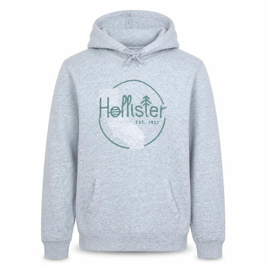 Hollister Mens Grey Logo Pullover Hoodie S Fleece Cotton Blend