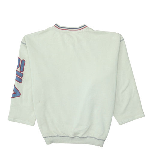FILA Men's White Retro V-Neck Logo Pullover Sweatshirt L