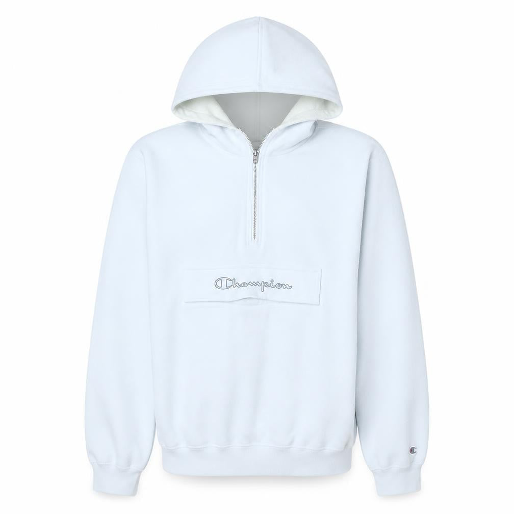 Champion Men's White Medium 1/2 Zip Hoodie Sweatshirt