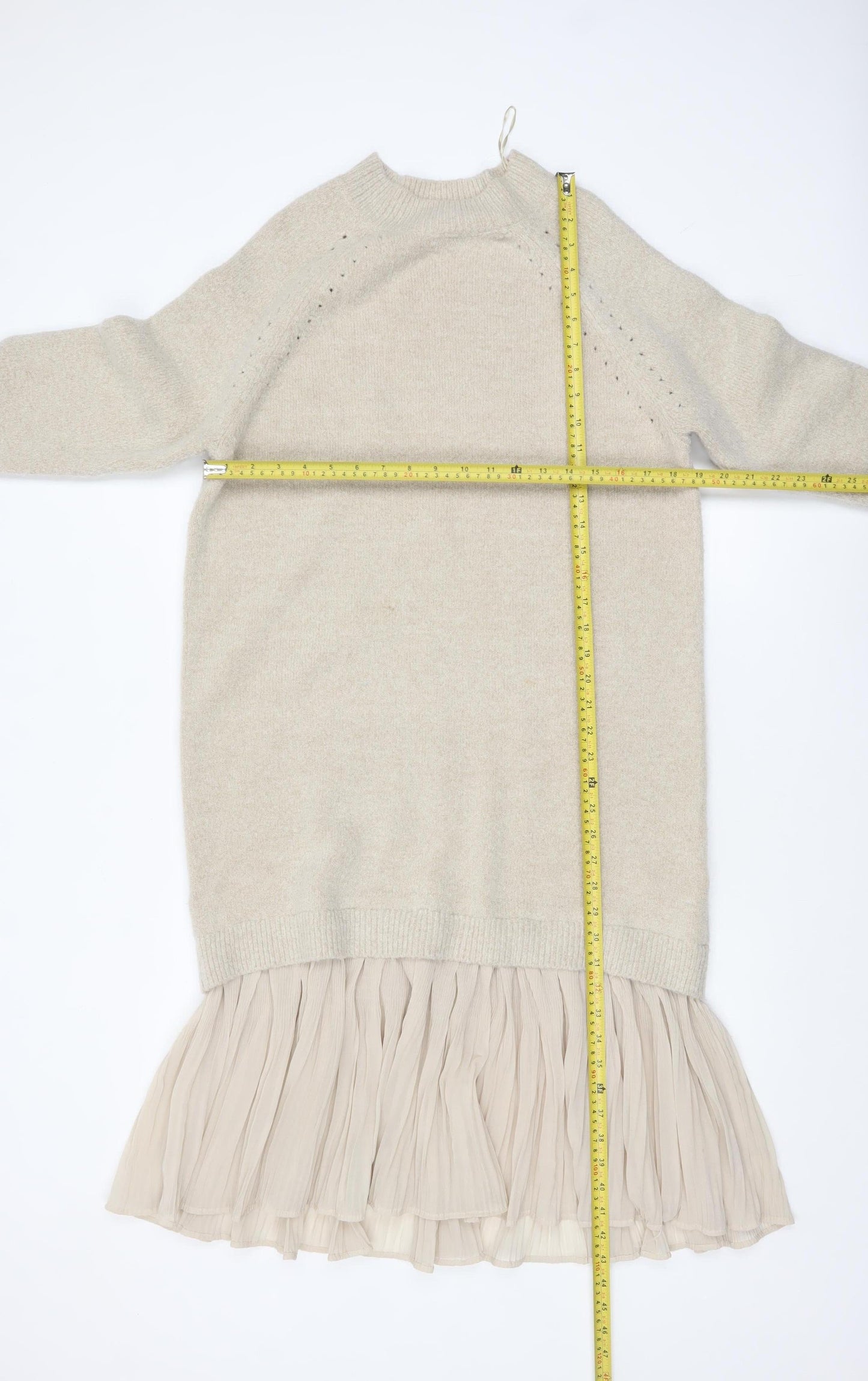 Reserved Women’s Beige Knit Pleated Midi Sweater Dress S