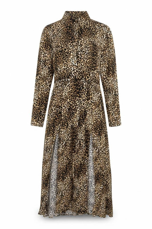 Topshop Petite Leopard Print Midi Shirt Dress Brown UK 4