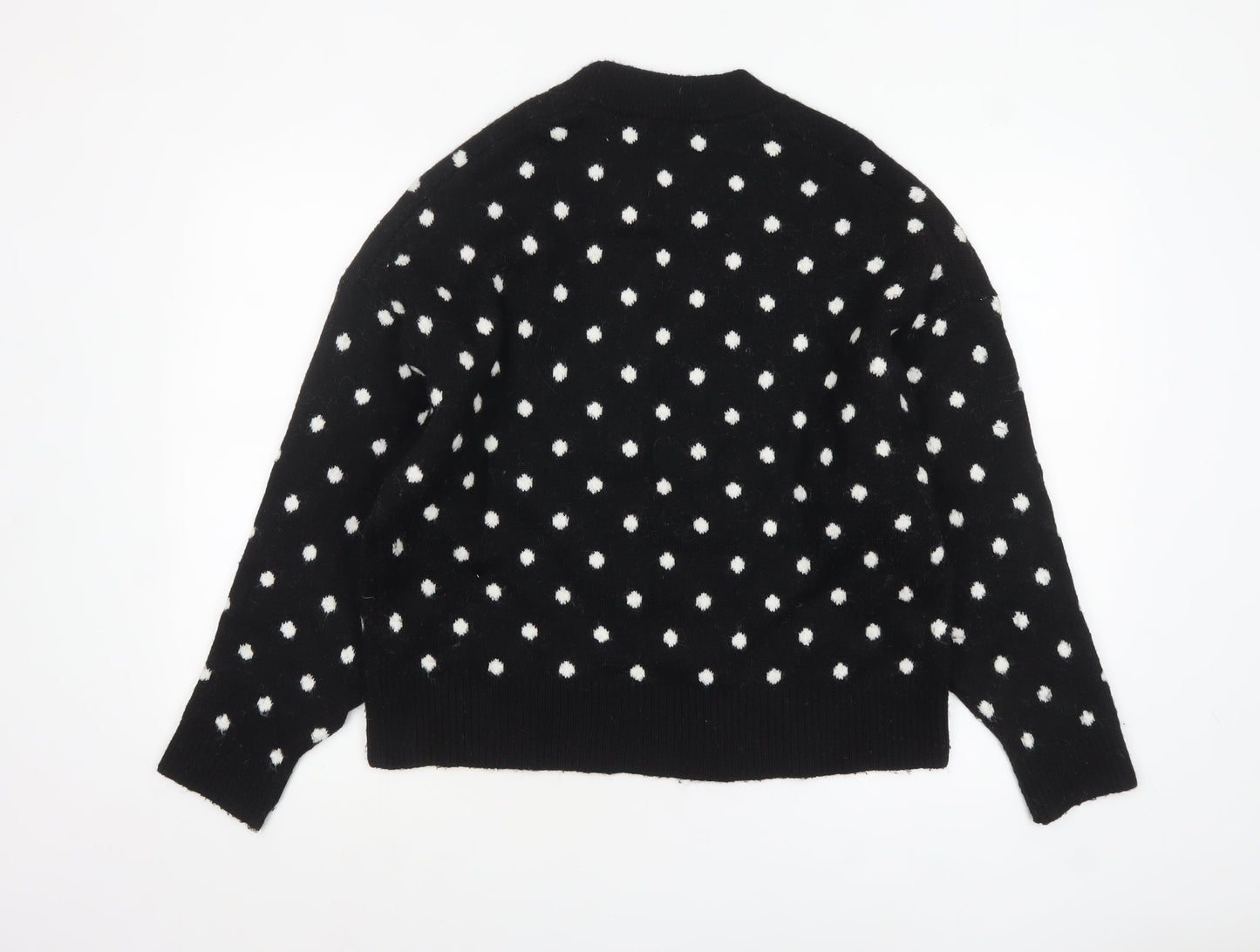 H&M Women's Black Polka Dot Crew Neck Knit Jumper Size 12