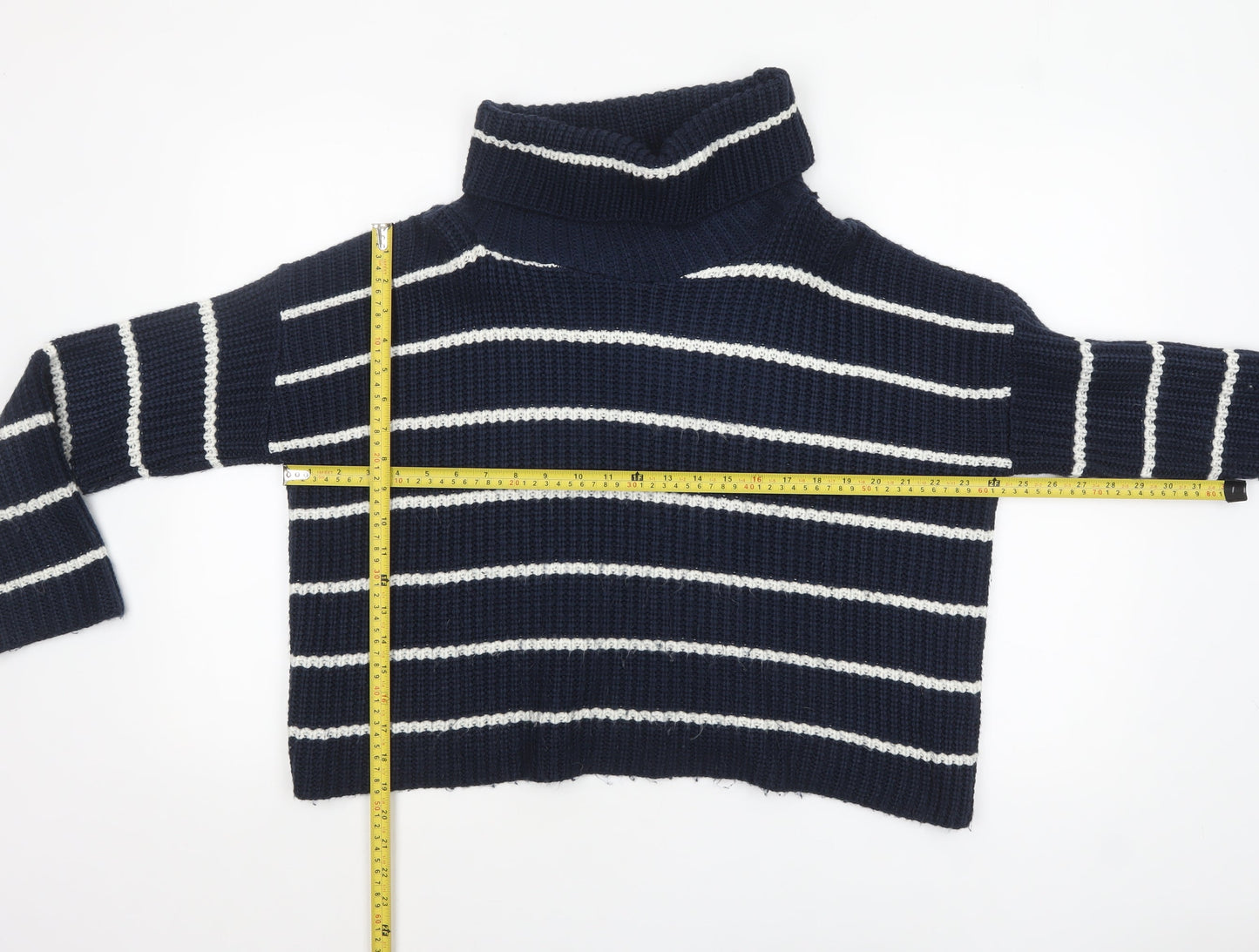 Glamorous Womens Blue Striped Roll Neck Knit Jumper UK 10