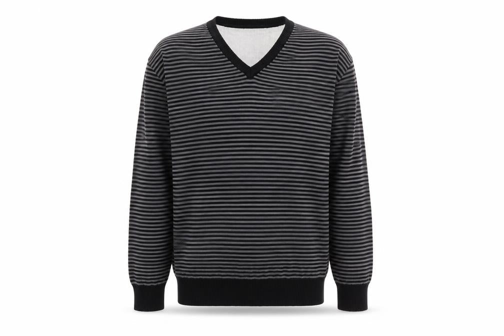 Next Mens Grey Striped V-Neck Cotton Jumper Size L