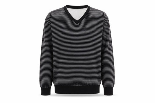 Next Mens Grey Striped V-Neck Cotton Jumper Size L