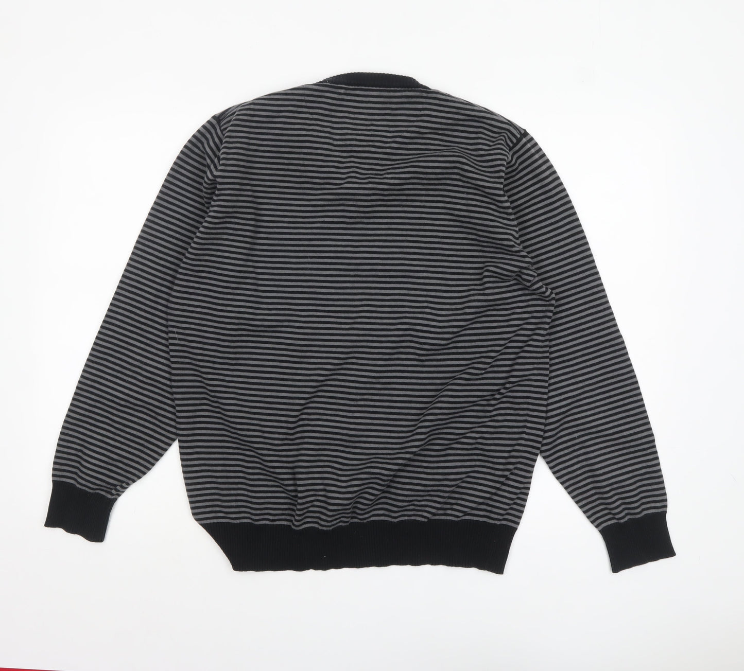 Next Mens Grey Striped V-Neck Cotton Jumper Size L