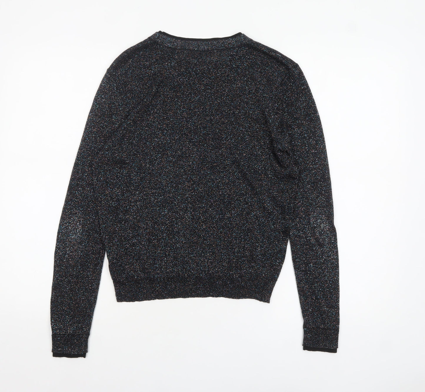 Topshop Women's Black Glitter Knit Crew Neck Jumper Size 8