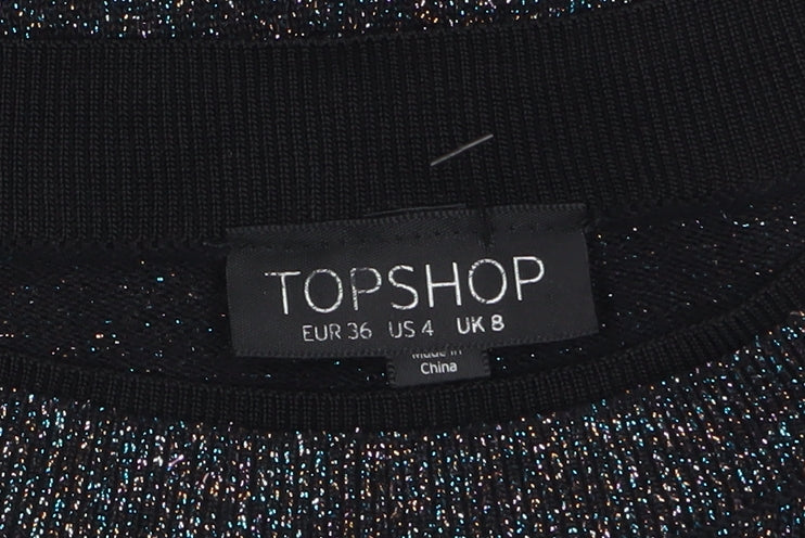 Topshop Women's Black Glitter Knit Crew Neck Jumper Size 8