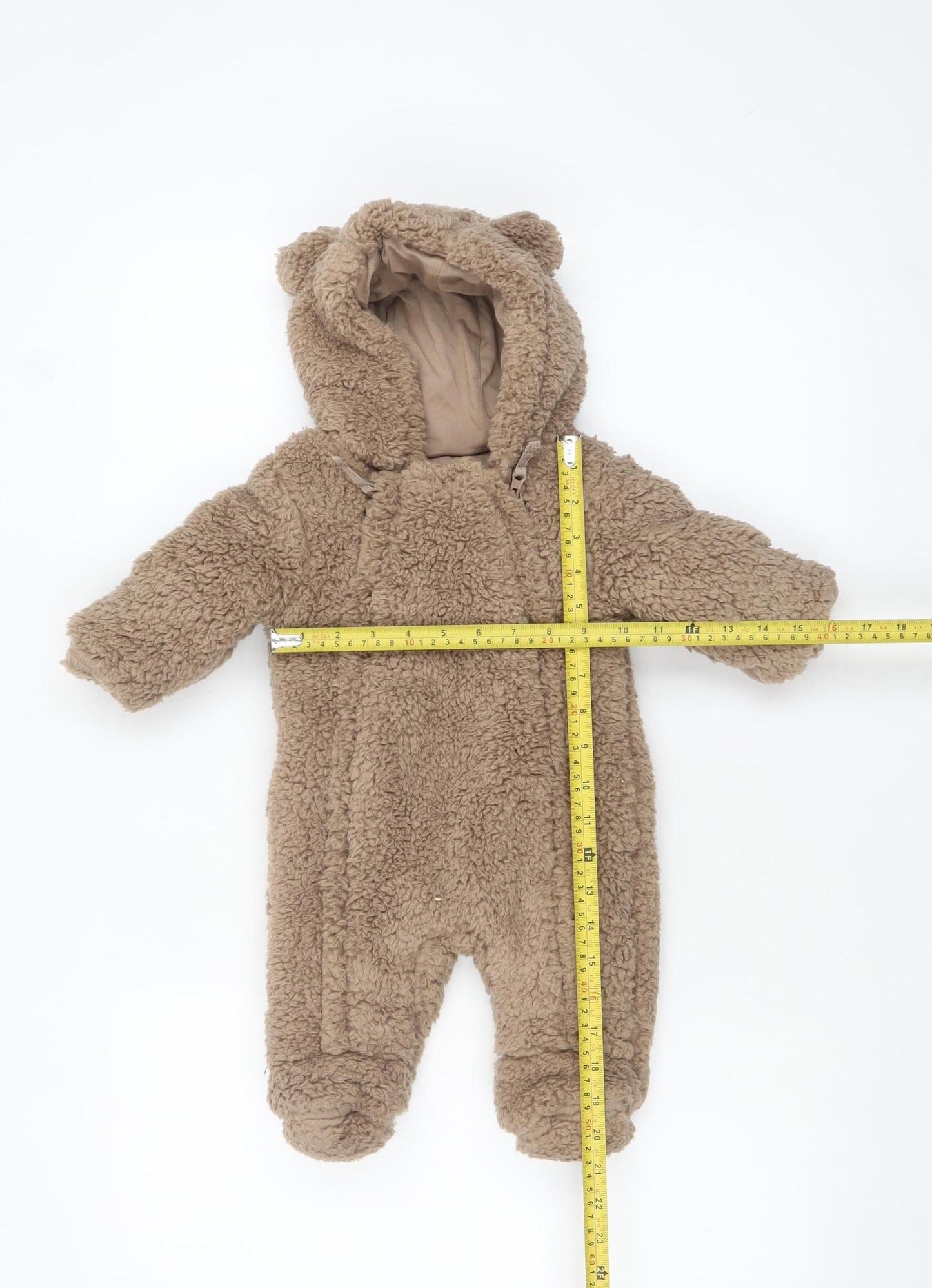 Marks and Spencer Unisex Baby Brown Teddy Snowsuit 0-3 Months Hooded Fleece