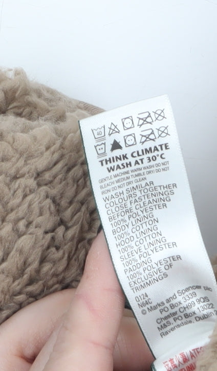 Marks and Spencer Unisex Baby Brown Teddy Snowsuit 0-3 Months Hooded Fleece