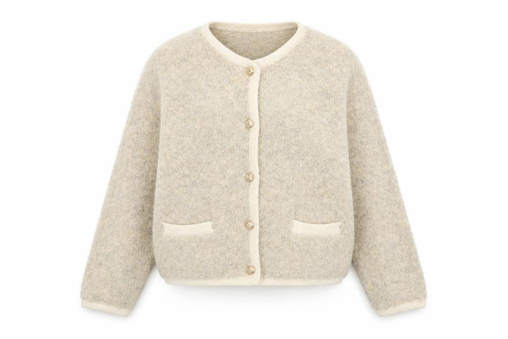 Charlior Women Beige Knit Button Front Long Sleeve Cardigan M/L
