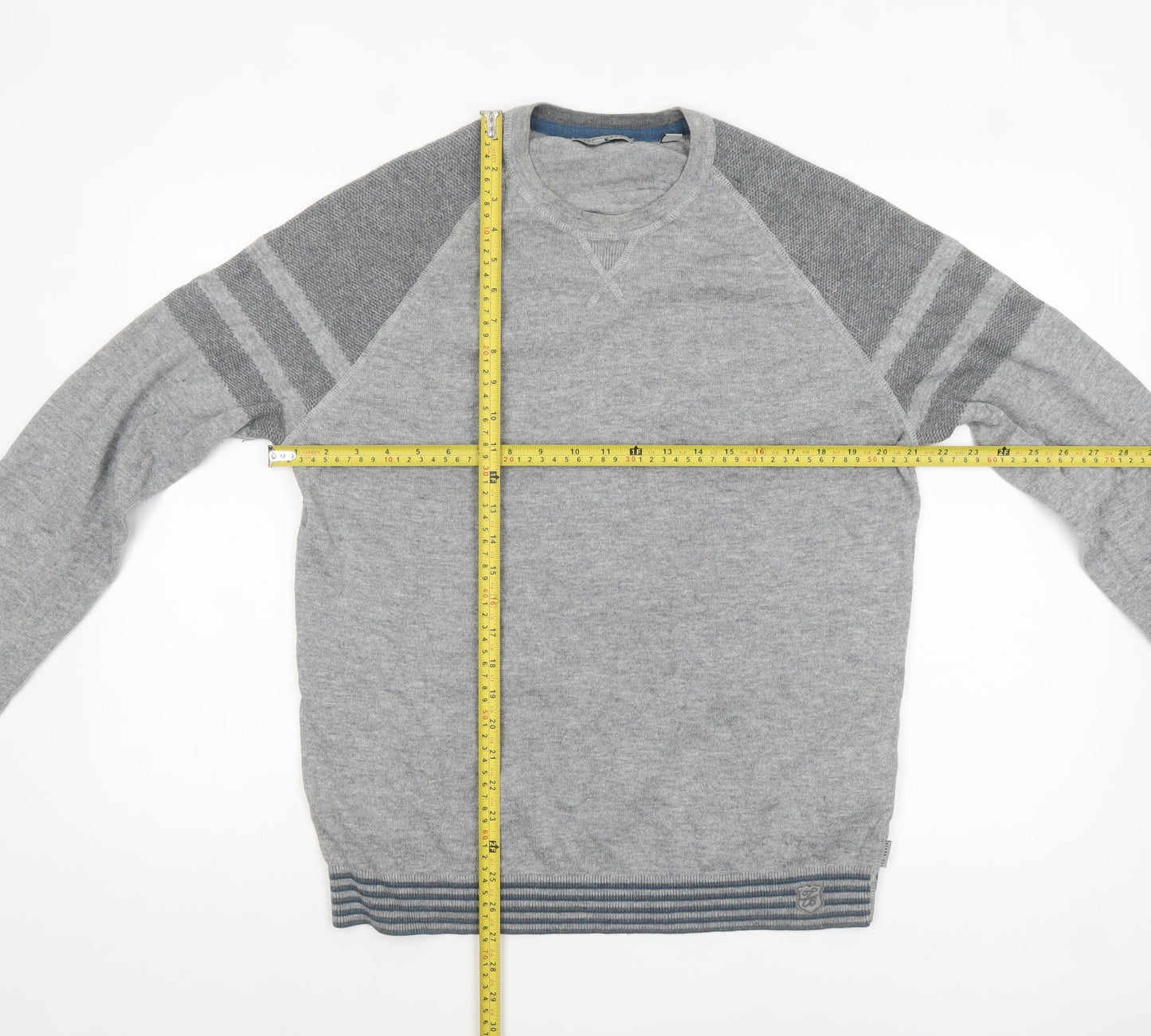 Ted Baker Men's Grey Cotton Wool Knit Pullover Jumper Size L