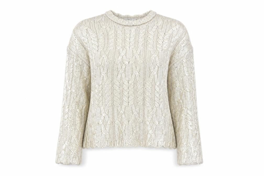 Marks & Spencer Women Silver Cable-Knit Metallic Jumper Size M