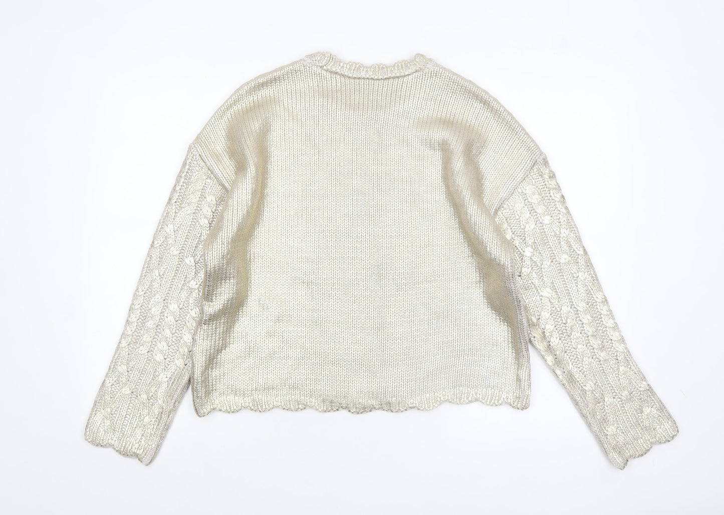 Marks and Spencer Women Silver Cable-Knit Metallic Jumper Size M